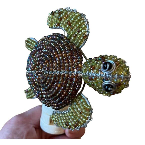 Beaded Sea Turtle Electric 7 Watt Night Light Tested & Works 5” Green & Brown - Picture 5 of 7